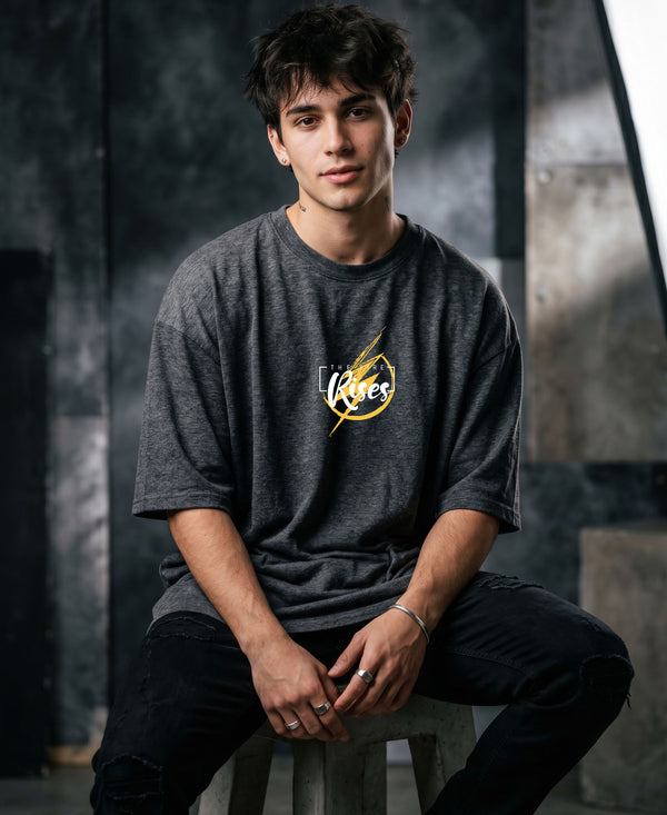 T.T. Men|Oversized Printed T-Shirt|Round Neck|Soft Breathable Cotton Fabric | Street , Casual & Outdoor Wear Tees|Rise Print|Anthra Melange