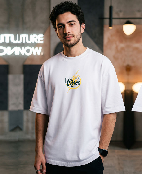T.T. Men|Oversized Printed T-Shirt|Round Neck|Soft Breathable Cotton Fabric | Street , Casual & Outdoor Wear Tees|Rise Print|White