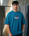 T.T. Men|Oversized Printed T-Shirt|Round Neck|Soft Breathable Cotton Fabric | Street , Casual & Outdoor Wear Tees|Rise Print|Teal Blue