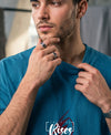 T.T. Men|Oversized Printed T-Shirt|Round Neck|Soft Breathable Cotton Fabric | Street , Casual & Outdoor Wear Tees|Rise Print|Teal Blue