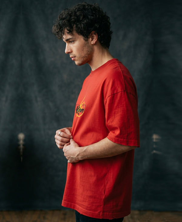 T.T. Men|Oversized Printed T-Shirt|Round Neck|Soft Breathable Cotton Fabric | Street , Casual & Outdoor Wear Tees|Rise Print|Red