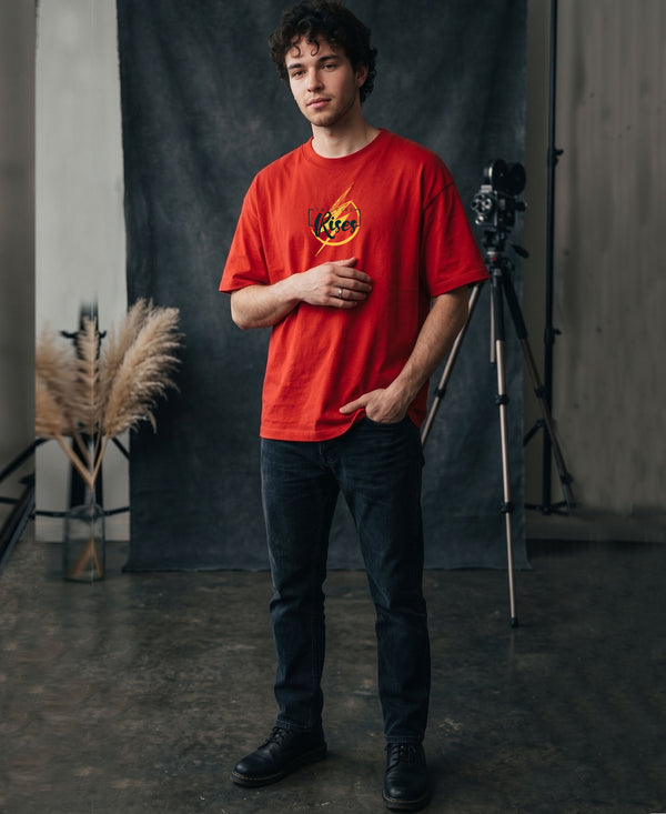 T.T. Men|Oversized Printed T-Shirt|Round Neck|Soft Breathable Cotton Fabric | Street , Casual & Outdoor Wear Tees|Rise Print|Red
