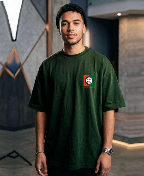 T.T. Men|Oversized Printed T-Shirt|Round Neck|Soft Breathable Cotton Fabric | Street , Casual & Outdoor Wear Tees|Change Print|Green