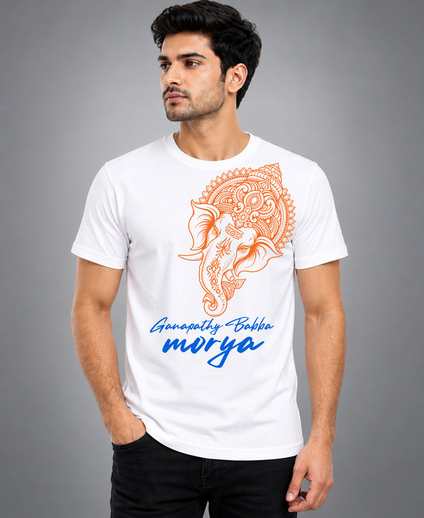T.T. Men Devotional Ganesh Graphic Printed| Half Sleeves | Cotton Blended T-Shirts For Men | Regular Fit | Perfect for Ganesh Chaturthi (Non-Returnable | Non-Exchangeable Item)