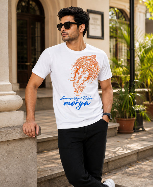 T.T. Men Devotional Ganesh Graphic Printed| Half Sleeves | Cotton Blended T-Shirts For Men | Regular Fit | Perfect for Ganesh Chaturthi (Non-Returnable | Non-Exchangeable Item)