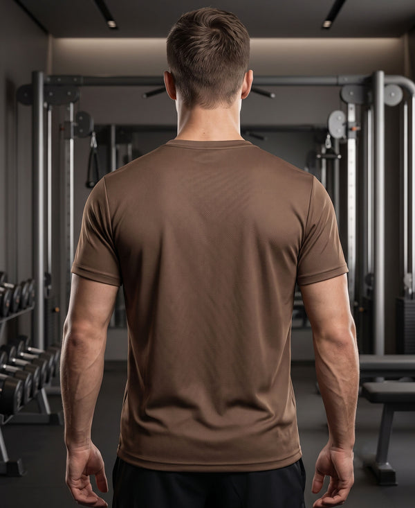 T.T. Men Dri-Fit Polyester Dot- Knit Fabric| Round Neck | Half Sleeve | Sweat-Wicking Gym & Active Wear TeesBrown