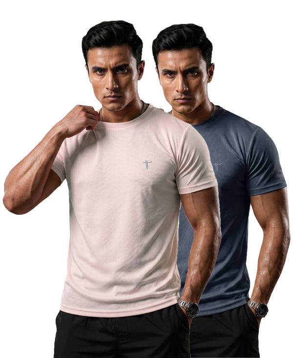 T.T. Men Dri-Fit Polyester Dot- Knit Fabric| Round Neck | Half Sleeve | Sweat-Wicking Gym & Active Wear Tees Pack Of 2 Movie,Dark Grey