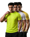 T.T. Men Dri-Fit Polyester Dot- Knit Fabric| Round Neck | Half Sleeve | Sweat-Wicking Gym & Active Wear Tees Pack Of 3 Neon Green,White,Yellow