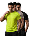 T.T. Men Dri-Fit Polyester Dot- Knit Fabric| Round Neck | Half Sleeve | Sweat-Wicking Gym & Active Wear Tees Pack Of 3 Neon Green,Light Grey,Black