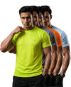 T.T. Men Dri-Fit Polyester Dot- Knit Fabric| Round Neck | Half Sleeve | Sweat-Wicking Gym & Active Wear Tees Pack Of 4 Neon Green,Steel Grey,Orange,Light Blue