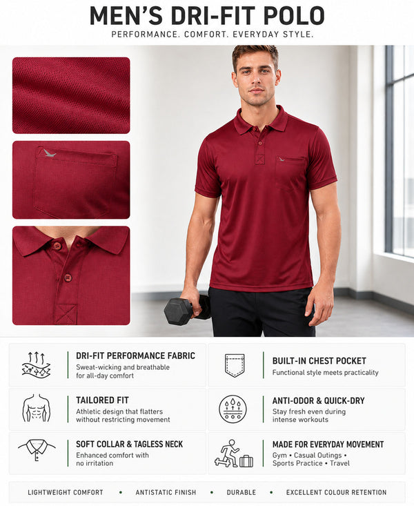 Hiflyers Men|Regular Fit|Dri-Fit|Pique Polo Half Sleeve T-Shirt For Men|Polo For Men|Maroon