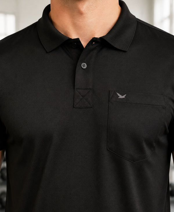 Hiflyers Men|Regular Fit|Dri-Fit|Pique Polo Half Sleeve T-Shirt For Men|Polo For Men|Black