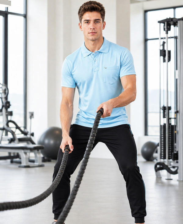 Hiflyers Men|Regular Fit|Dri-Fit|Pique Polo Half Sleeve T-Shirt For Men|Polo For Men|Sky Blue