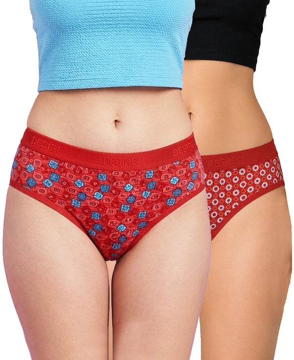 T.T. Women|Cotton|Mid-Rise|Full Coverage Desire Printed Briefs For Daily Wear|Soft Breathable Comfortable Panty|Pack Of 2|Red,Red