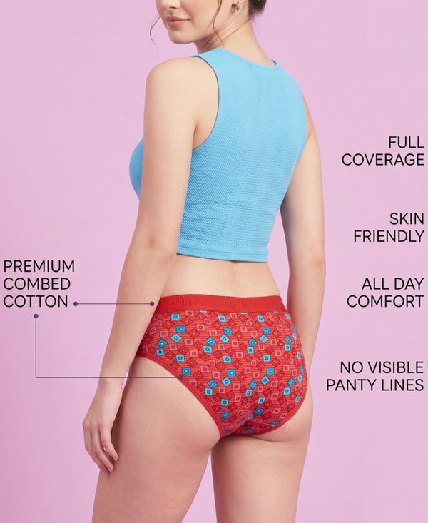 T.T. Women|Cotton|Mid-Rise|Full Coverage Desire Printed Briefs For Daily Wear|Soft Breathable Comfortable Panty|Pack Of 2|Red,Red