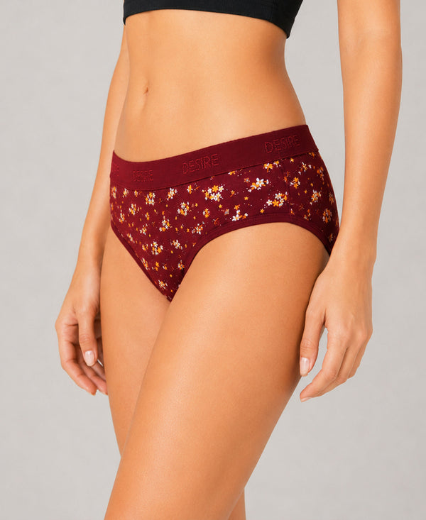 T.T. Women|Cotton|Mid-Rise|Full Coverage Desire Printed Briefs For Daily Wear|Soft Breathable Comfortable Panty|Pack Of 2|Red,Maroon