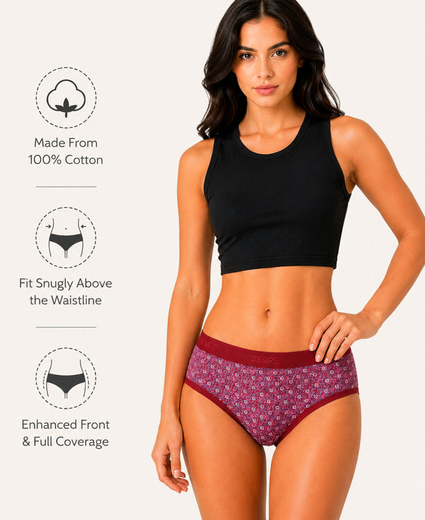 T.T. Women|Cotton|Mid-Rise|Full Coverage Desire Printed Briefs For Daily Wear|Soft Breathable Comfortable Panty|Pack Of 2|Red,Red