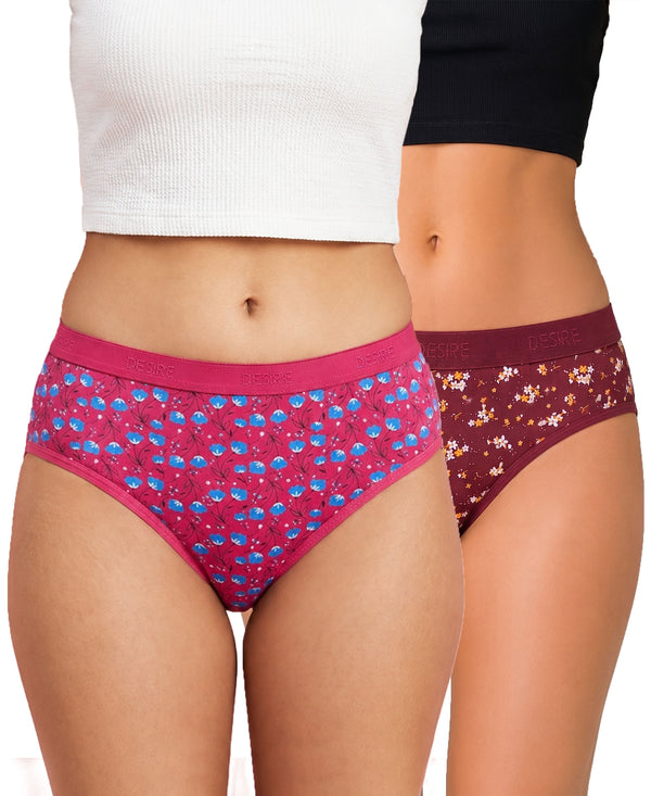 T.T. Women|Cotton|Mid-Rise|Full Coverage Desire Printed Briefs For Daily Wear|Soft Breathable Comfortable Panty|Pack Of 2|Pink,Maroon