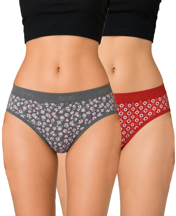 T.T. Women|Cotton|Mid-Rise|Full Coverage Desire Printed Briefs For Daily Wear|Soft Breathable Comfortable Panty|Pack Of 2|Grey,Red