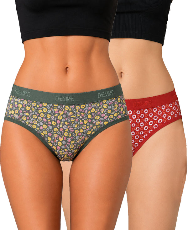 T.T. Women|Cotton|Mid-Rise|Full Coverage Desire Printed Briefs For Daily Wear|Soft Breathable Comfortable Panty|Pack Of 2|Green,Red