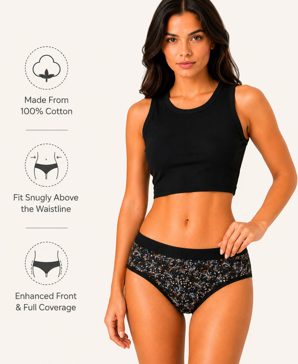 T.T. Women|Cotton|Mid-Rise|Full Coverage Desire Printed Briefs For Daily Wear|Soft Breathable Comfortable Panty|Pack Of 2|Black,Maroon