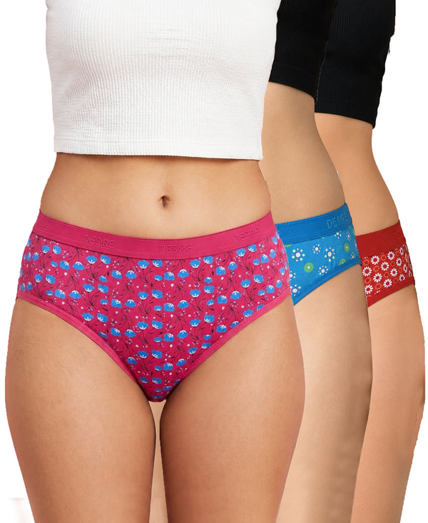 T.T. Women|Cotton|Mid-Rise|Full Coverage Desire Printed Briefs For Daily Wear|Soft Breathable Comfortable Panty|Pack Of 3|Pink,Sky Blue,Red