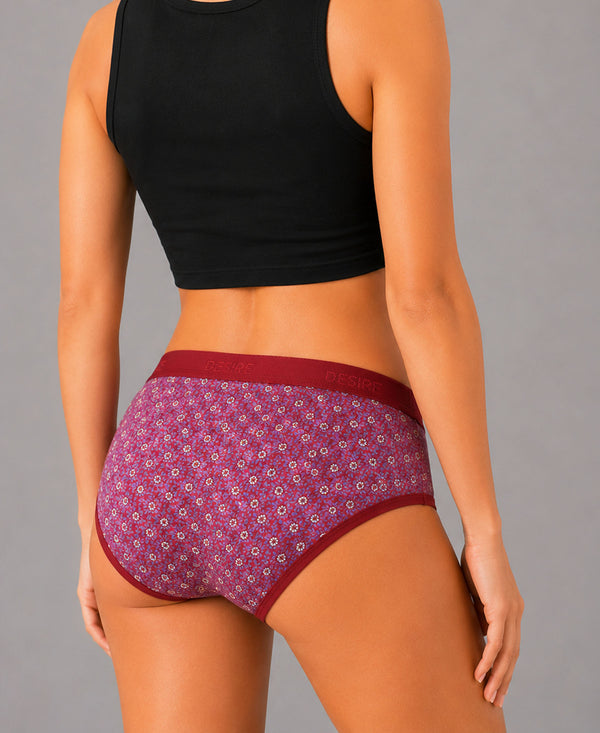 T.T. Women|Cotton|Mid-Rise|Full Coverage Desire Printed Briefs For Daily Wear|Soft Breathable Comfortable Panty|Pack Of 3|Maroon,Red,Grey