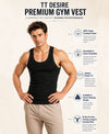 T.T. Men|Desire Premium Gym Vest|Pure Cotton|Rib Fabric|Moisture-Wicking, Breathable & Stretchable Sleeveless Undershirt| Ideal For Gym, Sports & Daily Wear|Pack Of 1|Black