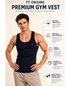 T.T. Men|Desire Premium Gym Vest|Pure Cotton|Rib Fabric|Moisture-Wicking, Breathable & Stretchable Sleeveless Undershirt| Ideal For Gym, Sports & Daily Wear|Pack Of 2|Black,Navy