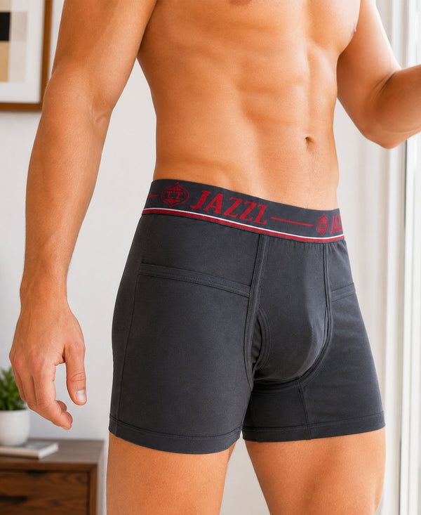 T.T. Jazzz Men’S Cotton Trunk With Outer Pocket|Comfortable Fit|Top Elastic Waistband|Pack Of 2|Sky Blue,Dark Grey
