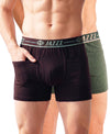 T.T. Jazzz Men’S Cotton Trunk With Outer Pocket|Comfortable Fit|Top Elastic Waistband|Pack Of 2|Dark Brown,Green