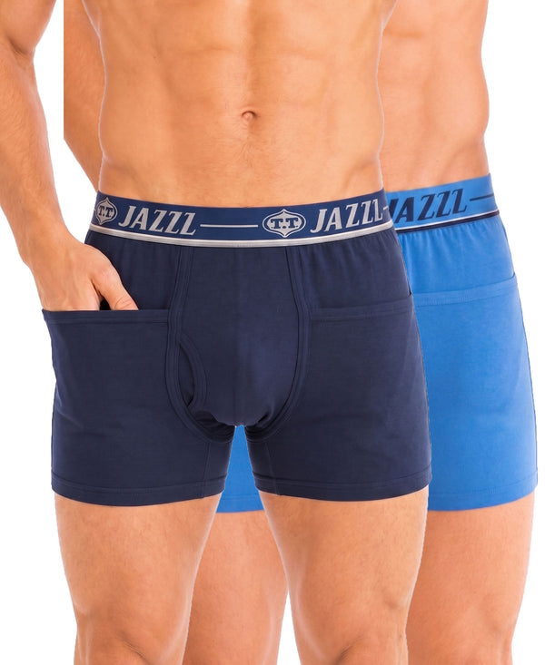 T.T. Jazzz Men’S Cotton Trunk With Outer Pocket|Comfortable Fit|Top Elastic Waistband|Pack Of 2|Blue,Sky Blue