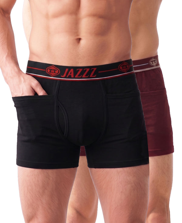 T.T. Jazzz Men’S Cotton Trunk With Outer Pocket|Comfortable Fit|Top Elastic Waistband|Pack Of 2|Black,Maroon