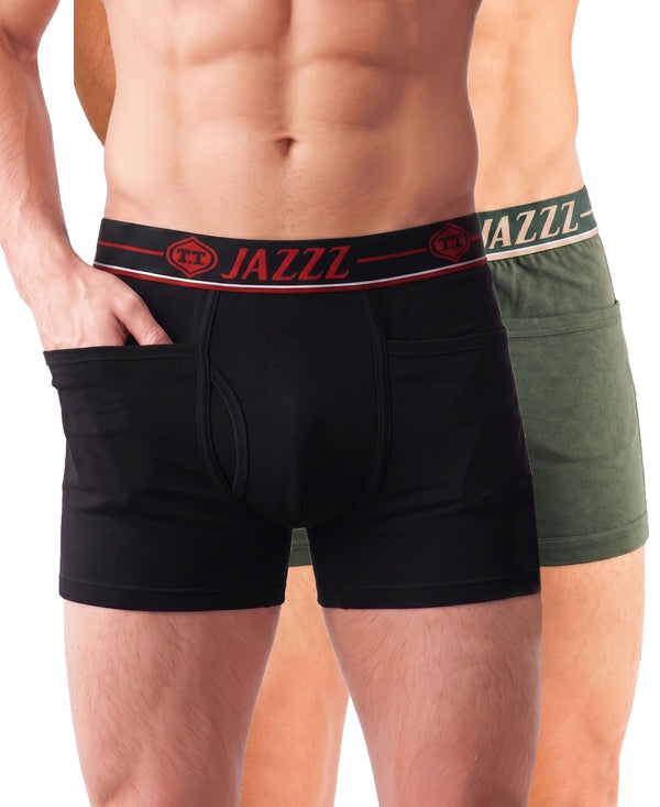 T.T. Jazzz Men’S Cotton Trunk With Outer Pocket|Comfortable Fit|Top Elastic Waistband|Pack Of 2|Black,Green