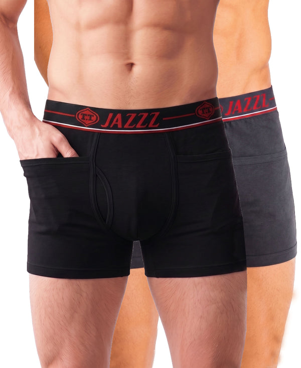 T.T. Jazzz Men’S Cotton Trunk With Outer Pocket|Comfortable Fit|Top Elastic Waistband|Pack Of 2|Black,Dark Grey