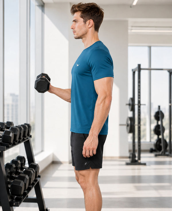 HiFlyers Men Regular Fit Polyster Pique Round Neck Half Sleev Tshirt Teal Blue