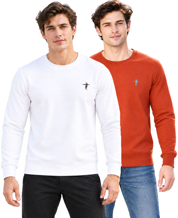 T.T. Men Classic Winter Essential T-Shirt|Polyester 180 Gsm|Regular Fit|Round Neck|Full Sleeve Tees|Pack Of 2|White,Rust