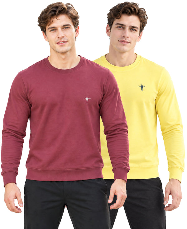 T.T. Men Classic Winter Essential T-Shirt|Polyester 180 Gsm|Regular Fit|Round Neck|Full Sleeve Tees|Pack Of 2|Onion,Yellow
