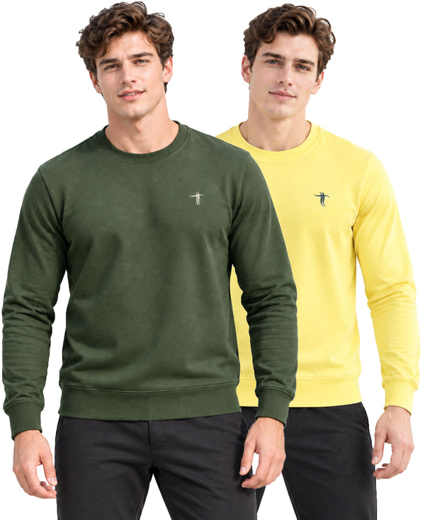 T.T. Men Classic Winter Essential T-Shirt|Polyester 180 Gsm|Regular Fit|Round Neck|Full Sleeve Tees|Pack Of 2|Olive,Yellow