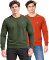 T.T. Men Classic Winter Essential T-Shirt|Polyester 180 Gsm|Regular Fit|Round Neck|Full Sleeve Tees|Pack Of 2|Olive,Rust