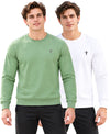 T.T. Men Classic Winter Essential T-Shirt|Polyester 180 Gsm|Regular Fit|Round Neck|Full Sleeve Tees|Pack Of 2|Green,White