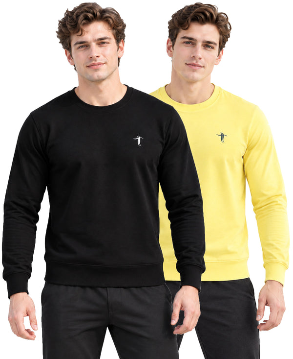 T.T. Men Classic Winter Essential T-Shirt|Polyester 180 Gsm|Regular Fit|Round Neck|Full Sleeve Tees|Pack Of 2|Black,Yellow