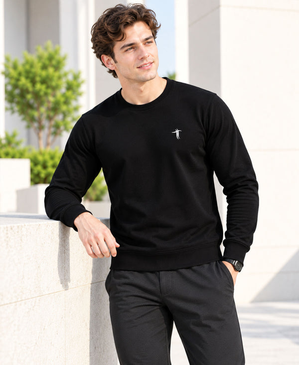 T.T. Men Classic Winter Essential T-Shirt|Polyester 180 Gsm|Regular Fit|Round Neck|Full Sleeve TeesBlack