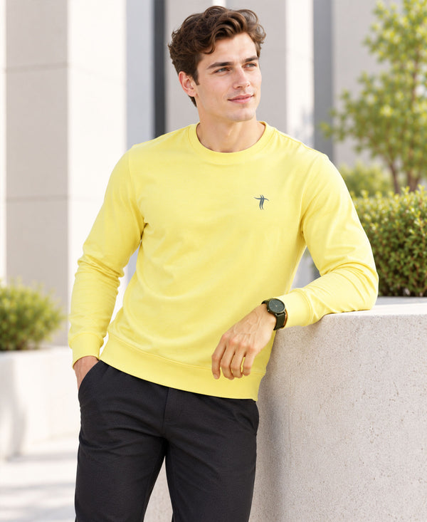 T.T. Men Classic Winter Essential T-Shirt|Polyester 180 Gsm|Regular Fit|Round Neck|Full Sleeve TeesYellow