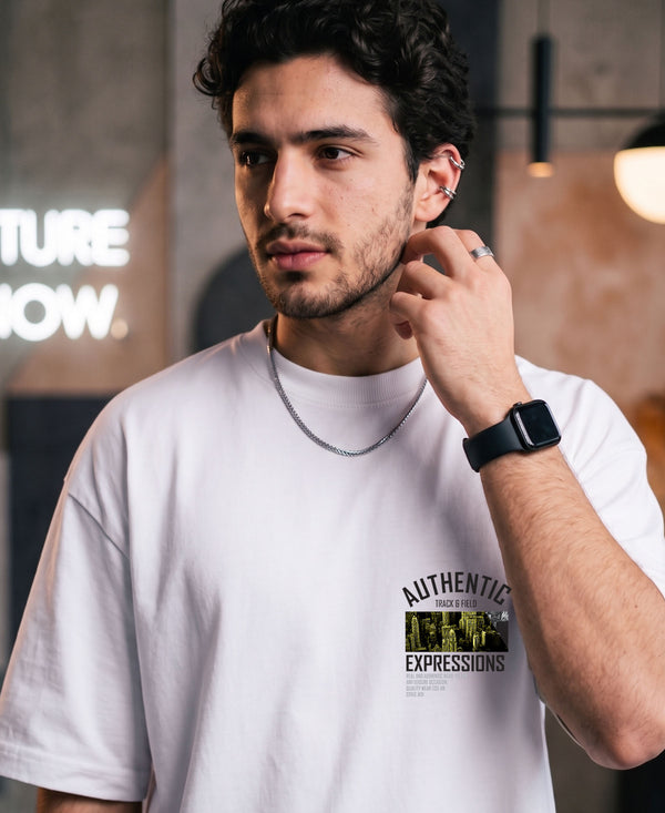 T.T. Men OversizedGraaphic Printed T-Shirt White