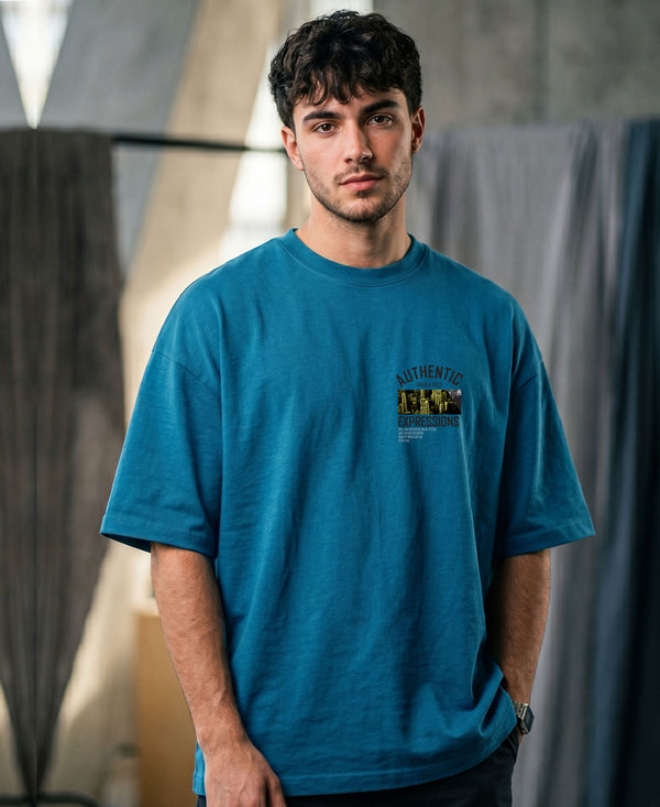 T.T. Men OversizedGraaphic Printed T-Shirt Teal Blue