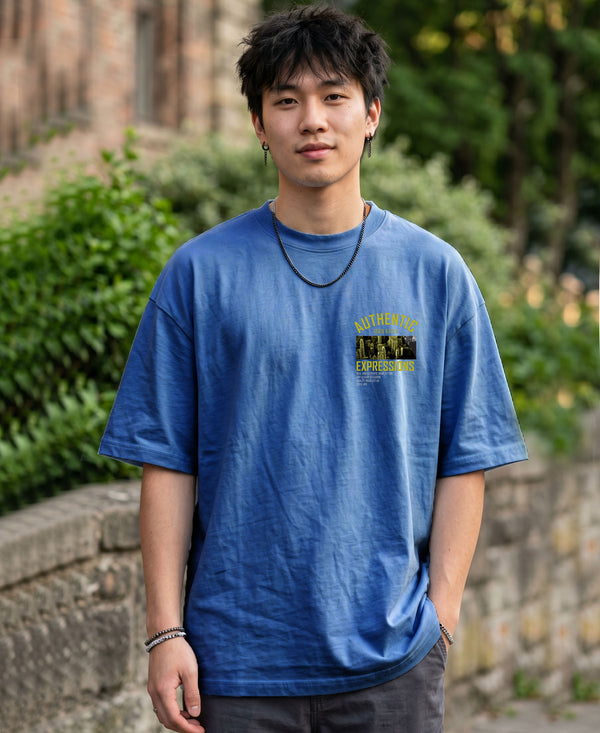 T.T. Men OversizedGraaphic Printed T-Shirt Sky Blue