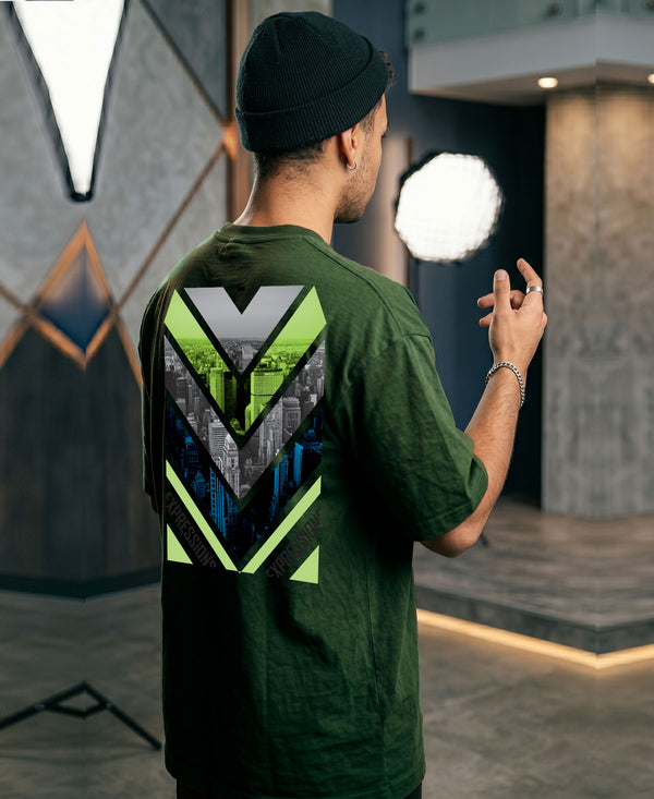 T.T. Men OversizedGraaphic Printed T-Shirt Green