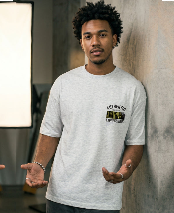 T.T. Men OversizedGraaphic Printed T-Shirt Grey Melange