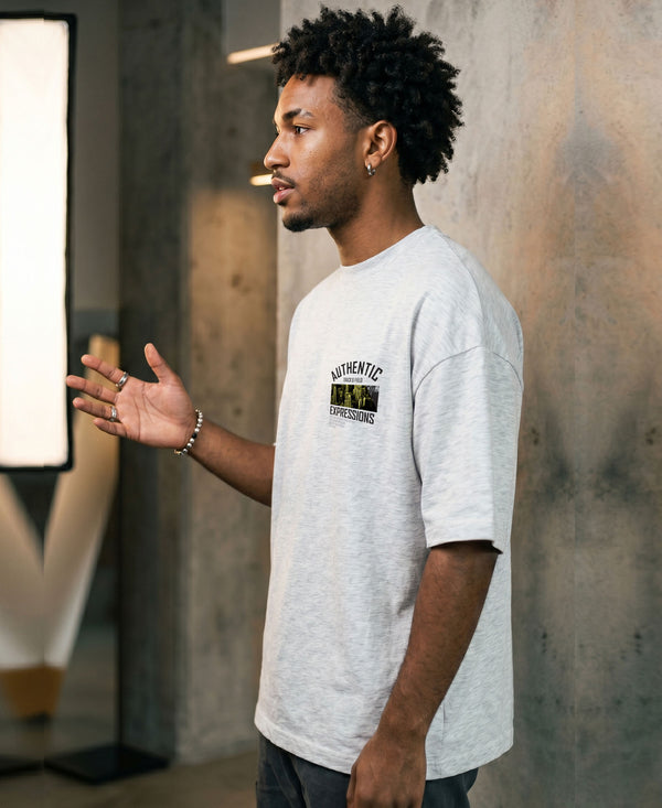 T.T. Men OversizedGraaphic Printed T-Shirt Grey Melange